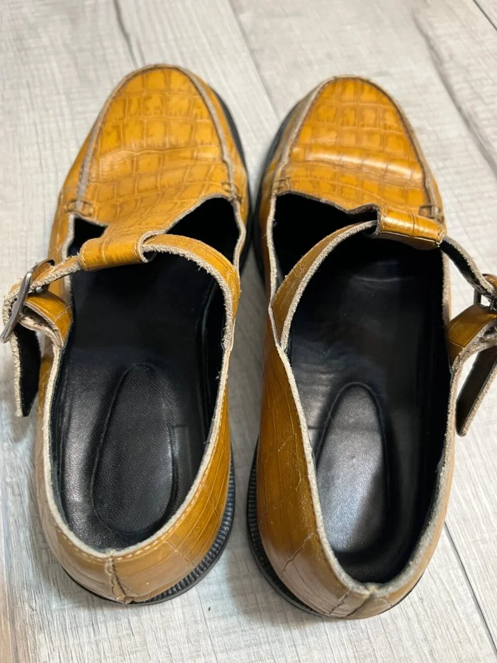 Maguire Shoes Gala Dijon Yellow Croc Leather Mary Jane Flats Size 39 Academia